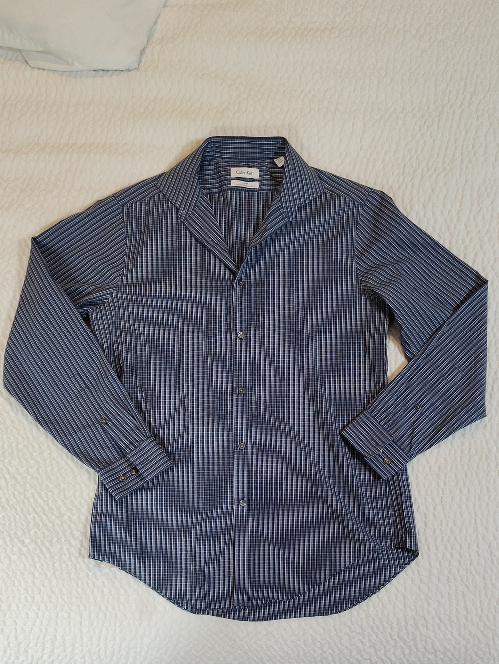 Calvin Klein Men's Navy & Light Blue Check Dress Shirt